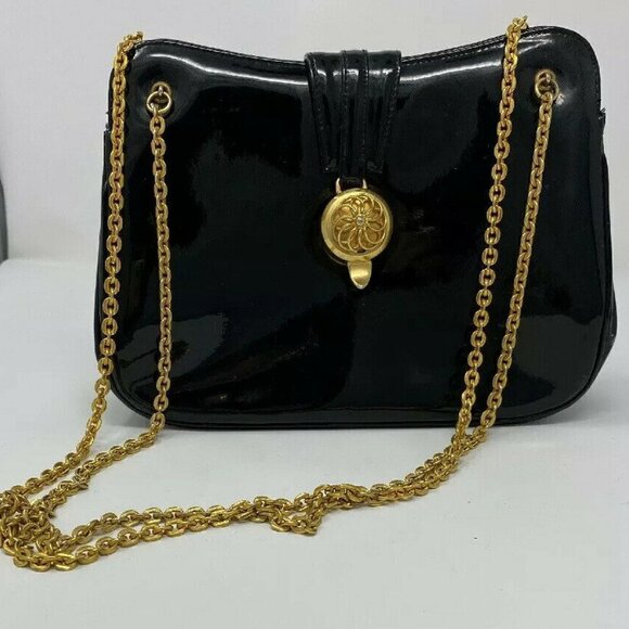 Bienen-Davis Black Patent Leather Shoulder Bag - Picture 1 of 8